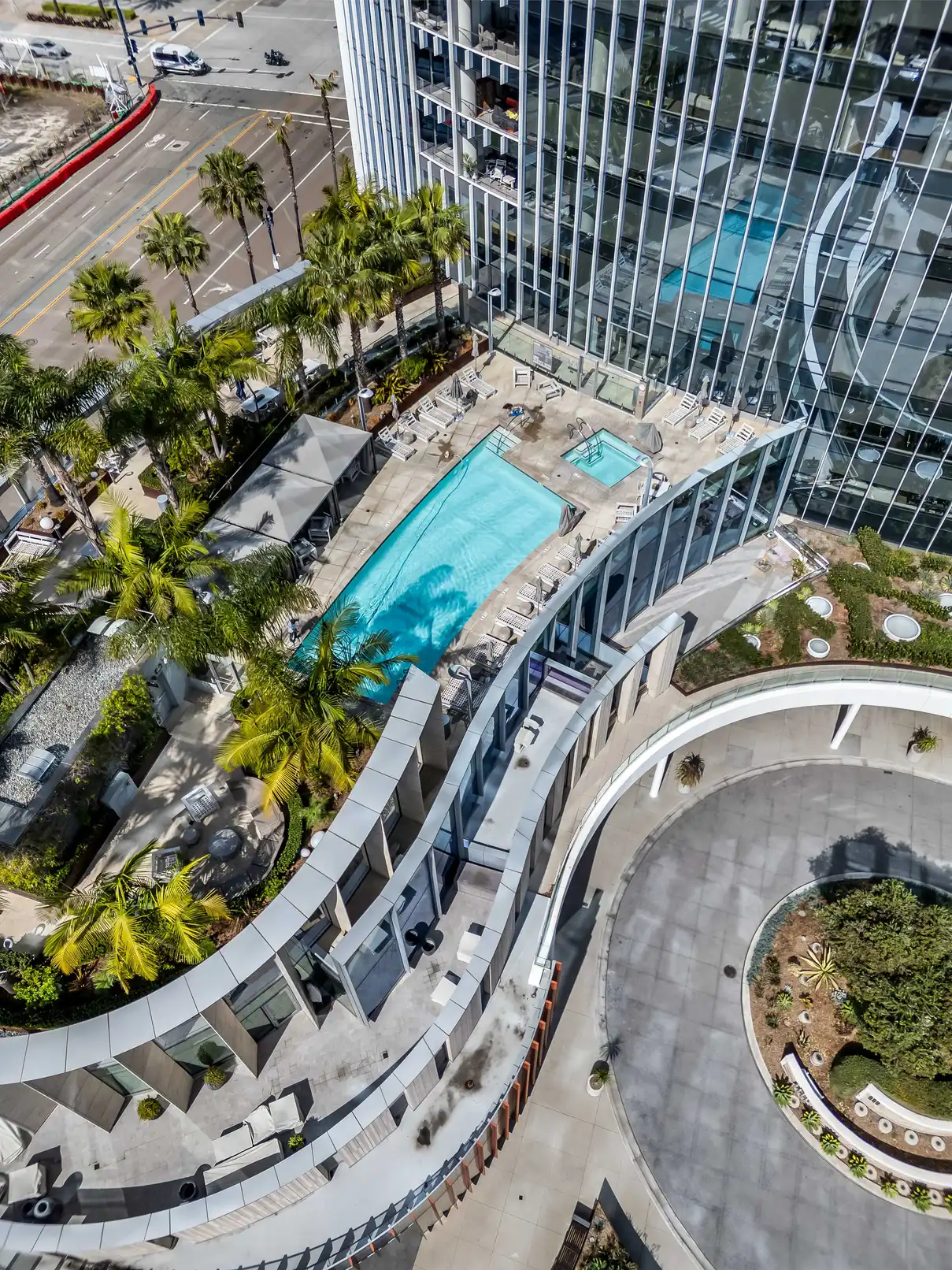 The pool deck at Pacific Gate, San Diego