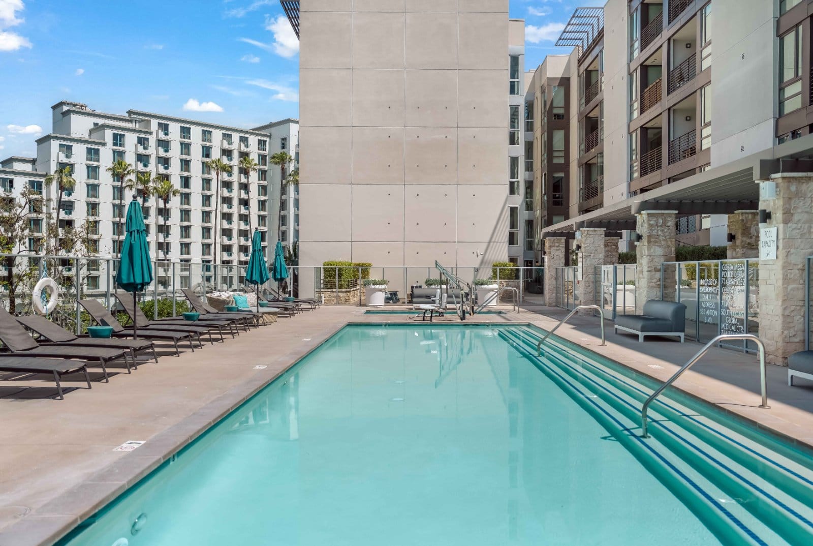 The pool deck at 580 Anton, Costa Mesa