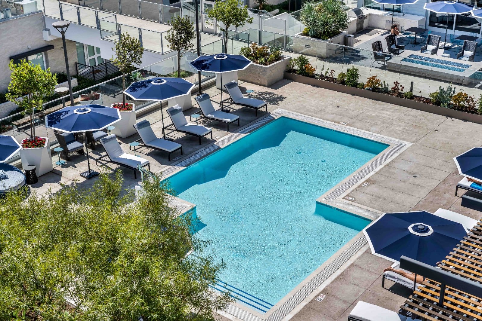 Resort-style pool at One Uptown Newport, Newport Beach