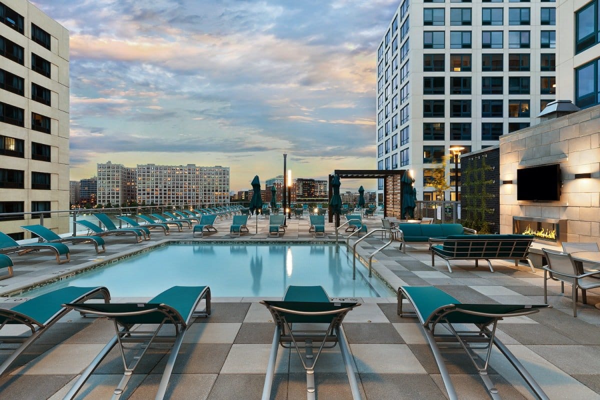 The pool deck at Hamilton Cove, Weehawken